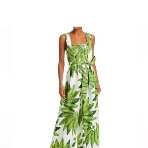 FARM Rio White Jumpsuit with Green Tropical Leaf Print